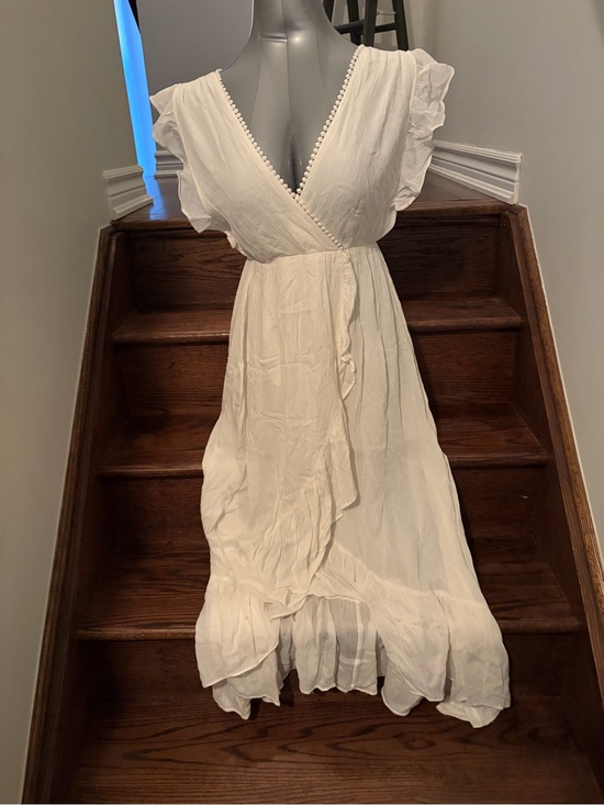 Mustard Seed Dresses & Skirts - Mustard Seed White Wrap Maxi Dress with Ruffle Trim